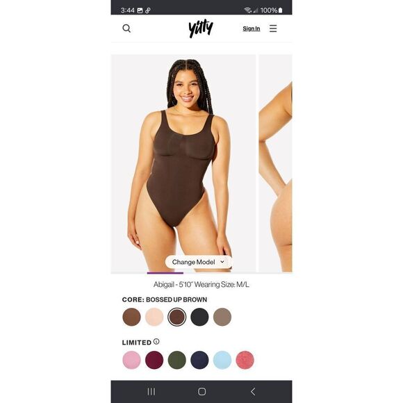 New 1X/2X Fabletics Bossed Brown Nearly Naked Shaping Thong Bodysuit Shapewear - Picture 2 of 8